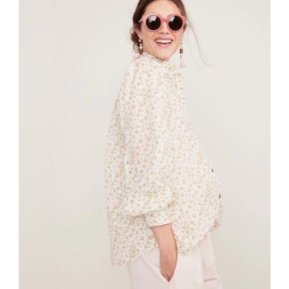 Hatch Maternity Button Up Sienna Top Womens XS Cream Floral Ruffle Cotton - Picture 1 of 13